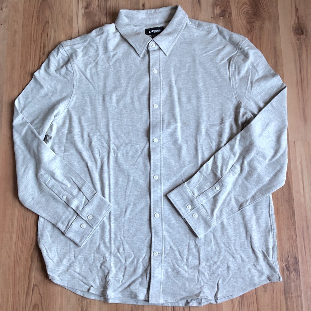 NEW EXPRESS Pique Knit Long Sleeve Shirt XL Gray Men’s